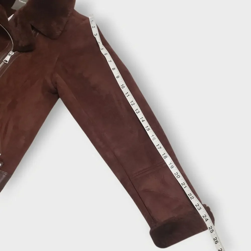 NWT Maurices Faux Suede + Fur Moto Jacket Brown Asymmetrical Zip Sz Lg Bikercore